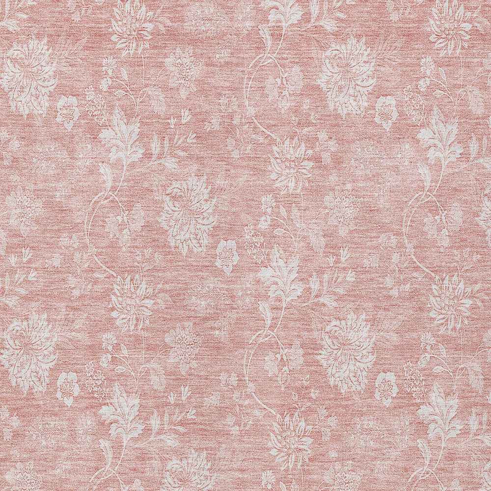 8' X 10' Pink Ivory And Blush Floral Washable Indoor Outdoor Area Rug