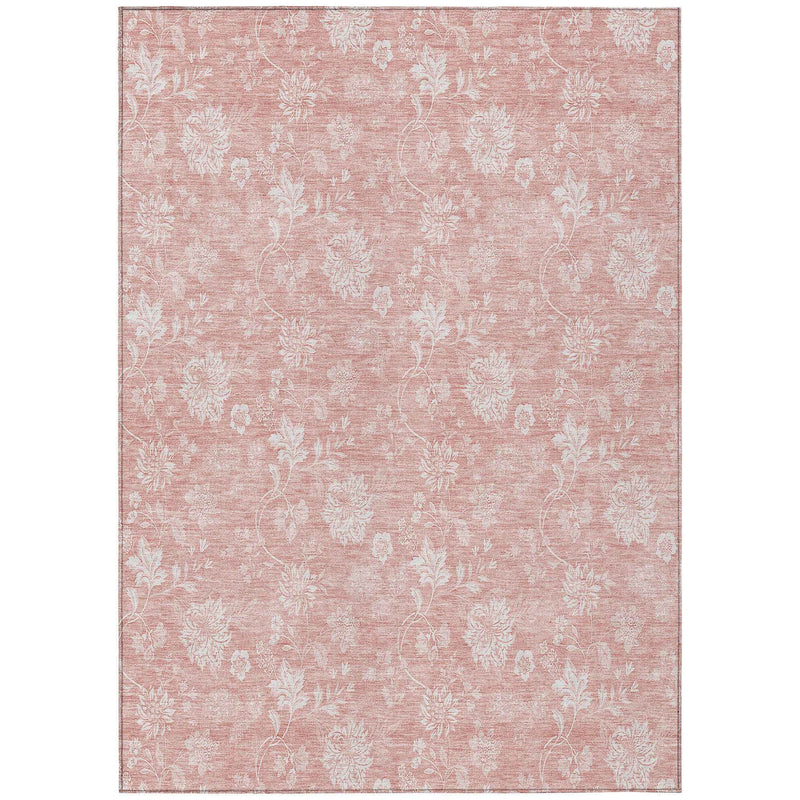 8' X 10' Pink Ivory And Blush Floral Washable Indoor Outdoor Area Rug