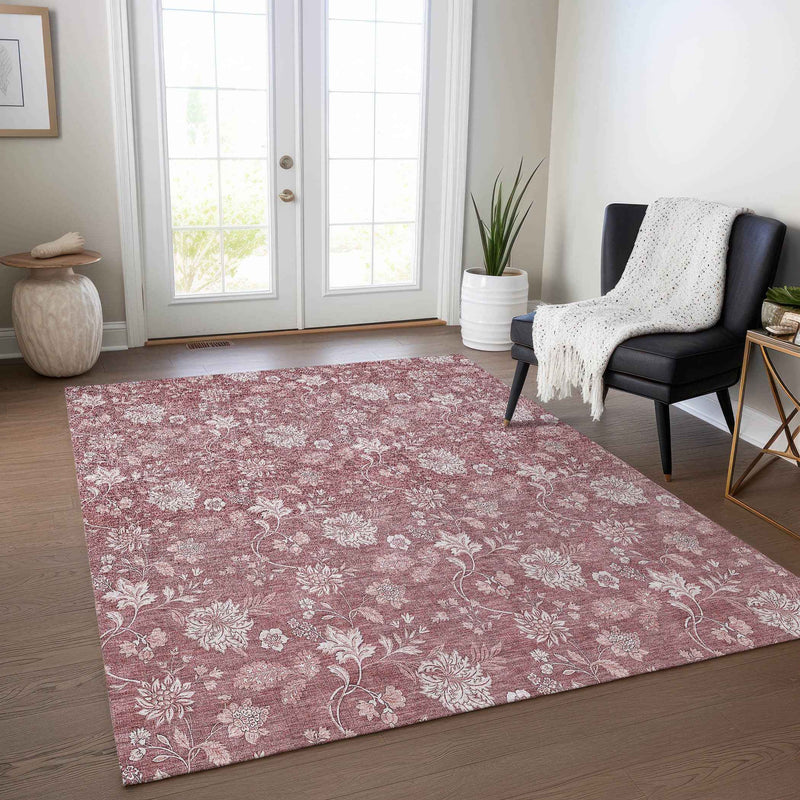 8' X 10' Blush Pink And Mauve Floral Washable Indoor Outdoor Area Rug