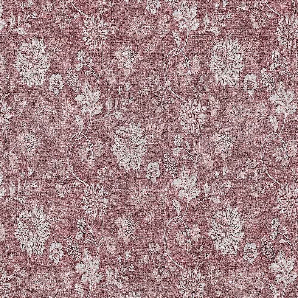 8' X 10' Blush Pink And Mauve Floral Washable Indoor Outdoor Area Rug