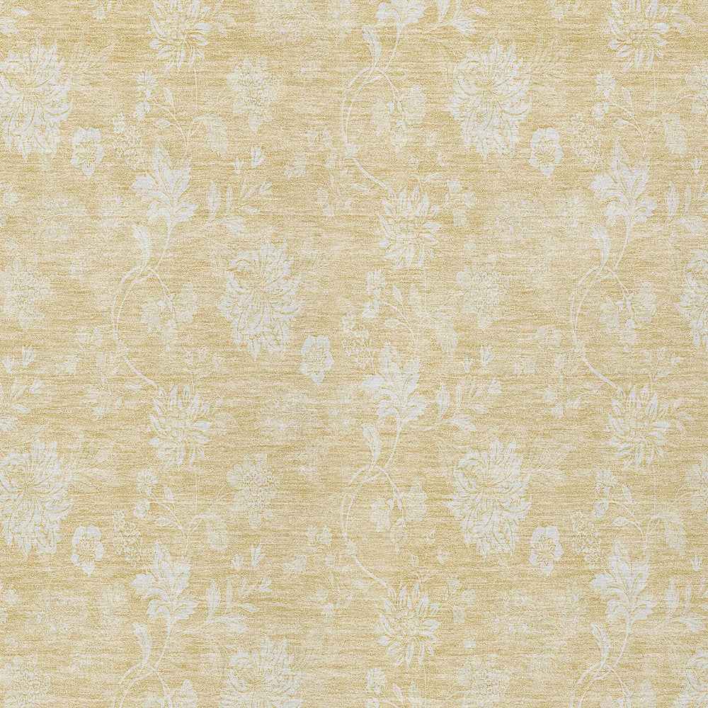 10' X 14' Yellow Wheat And Ivory Floral Washable Indoor Outdoor Area Rug