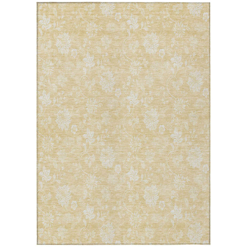 10' X 14' Yellow Wheat And Ivory Floral Washable Indoor Outdoor Area Rug