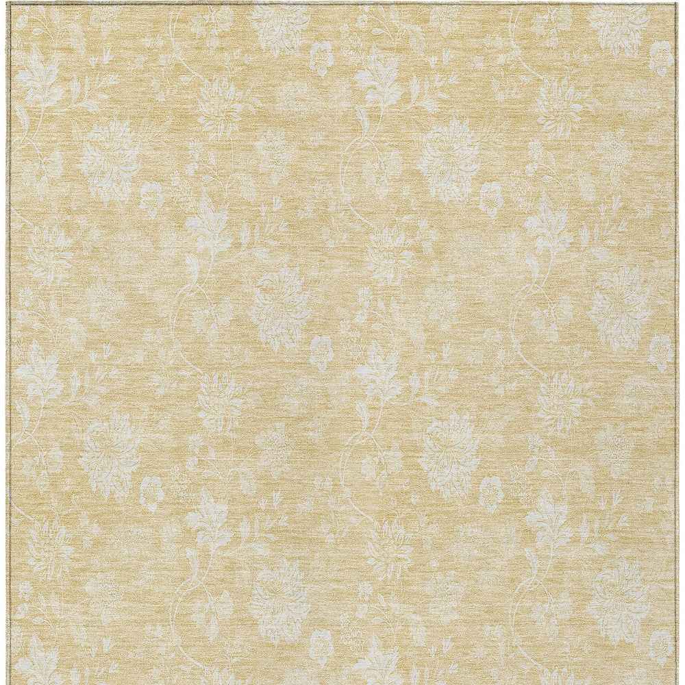 10' X 14' Yellow Wheat And Ivory Floral Washable Indoor Outdoor Area Rug