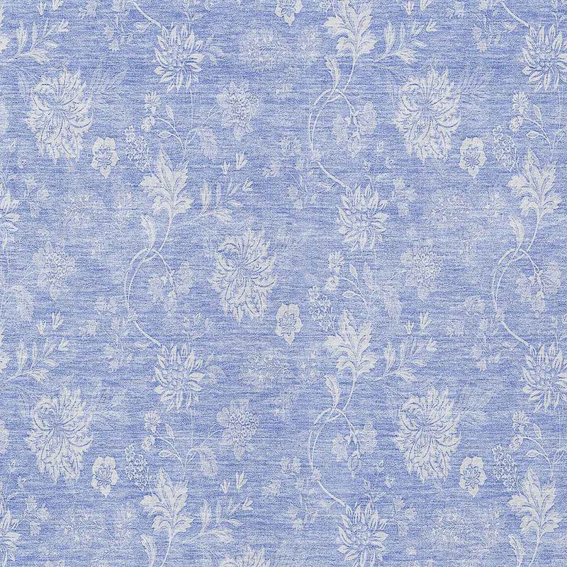 10' X 14' Sky Blue Denim Blue And Ivory Floral Washable Indoor Outdoor Area Rug