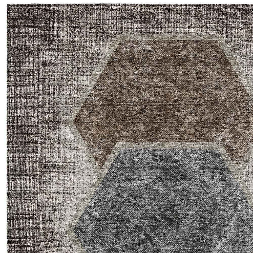 3' X 5' Chocolate And Taupe Geometric Washable Indoor Outdoor Area Rug