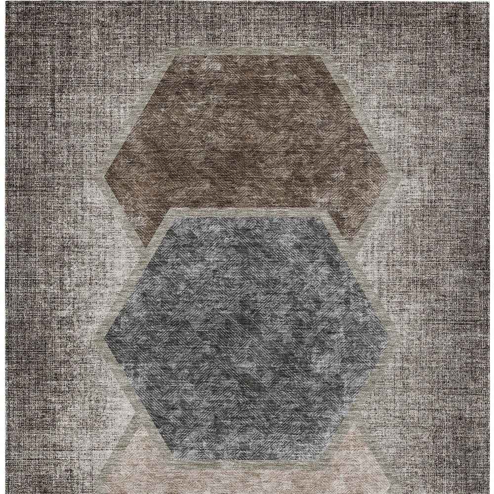 3' X 5' Chocolate And Taupe Geometric Washable Indoor Outdoor Area Rug