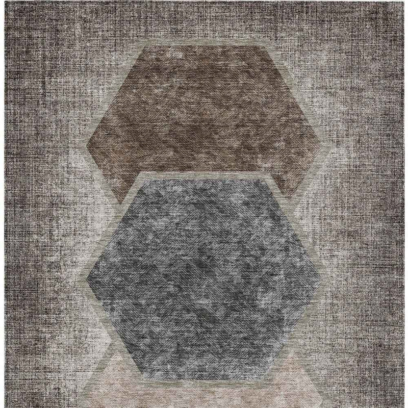 3' X 5' Chocolate And Taupe Geometric Washable Indoor Outdoor Area Rug