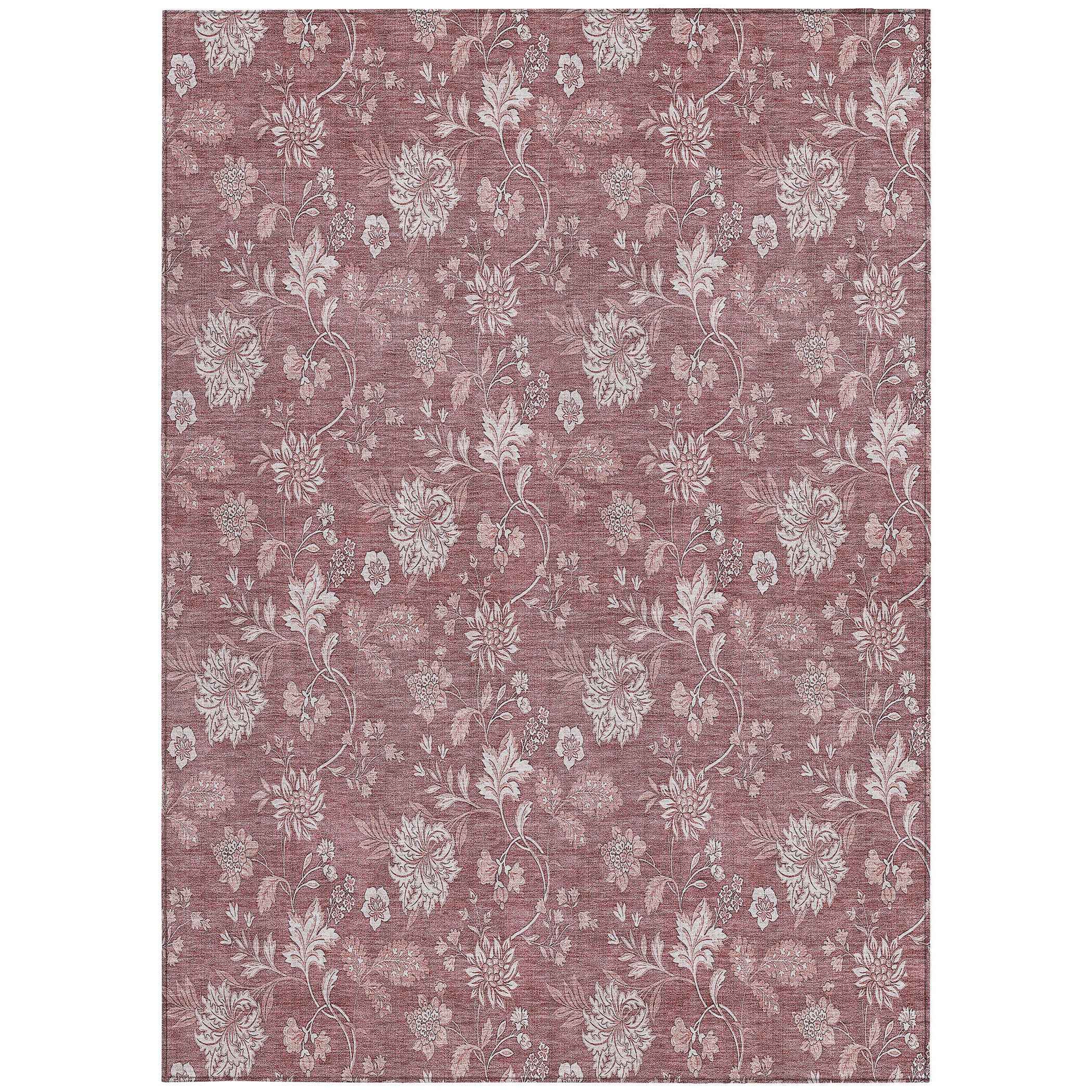 10' X 14' Blush Pink And Mauve Floral Washable Indoor Outdoor Area Rug