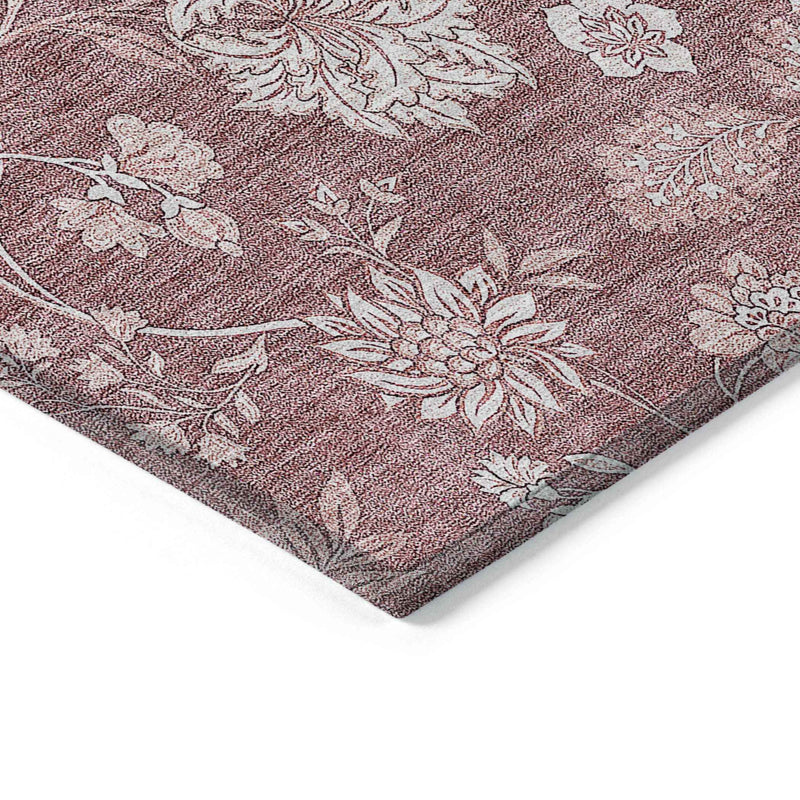 10' X 14' Blush Pink And Mauve Floral Washable Indoor Outdoor Area Rug
