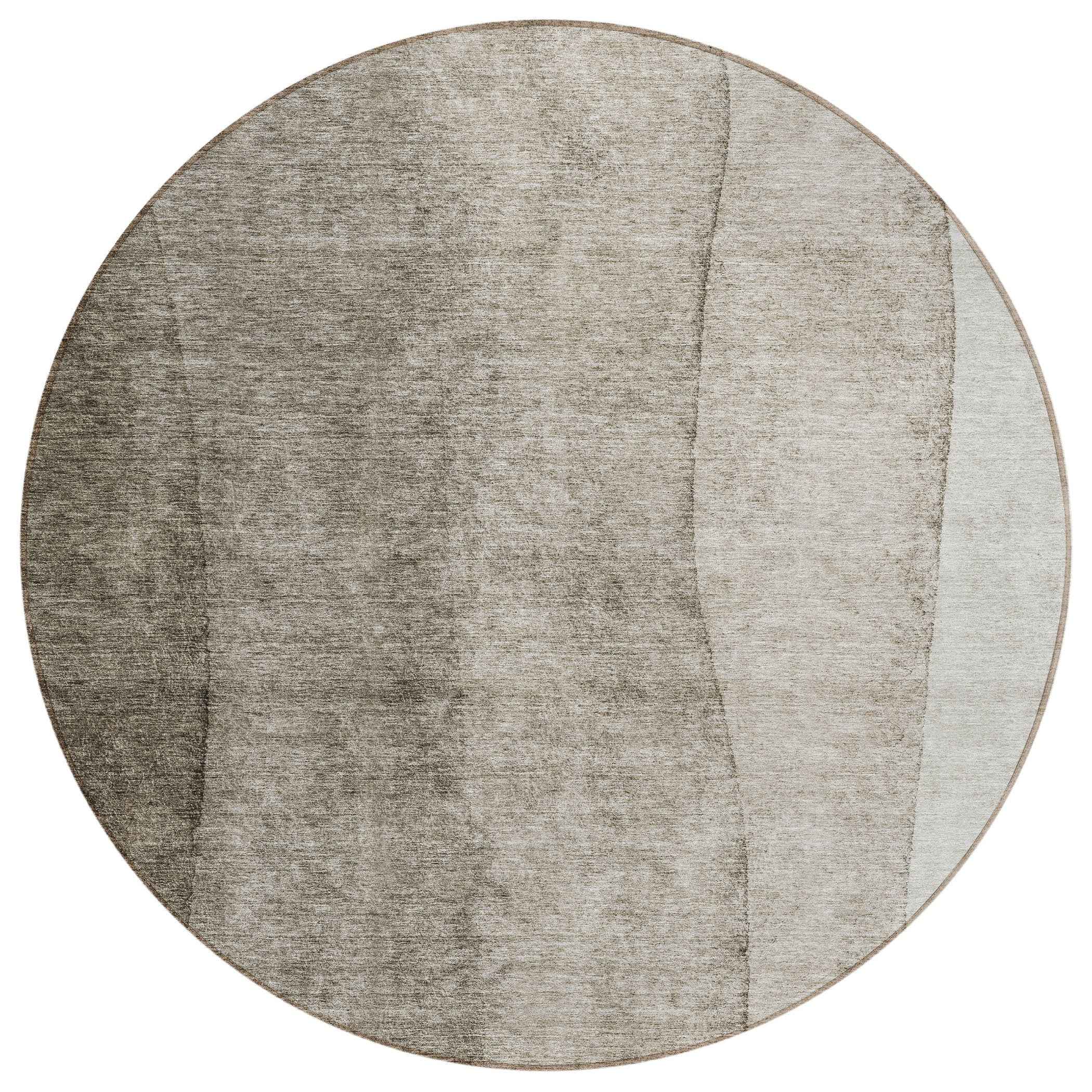 8' Taupe Brown And Ivory Round Ombre Washable Indoor Outdoor Area Rug
