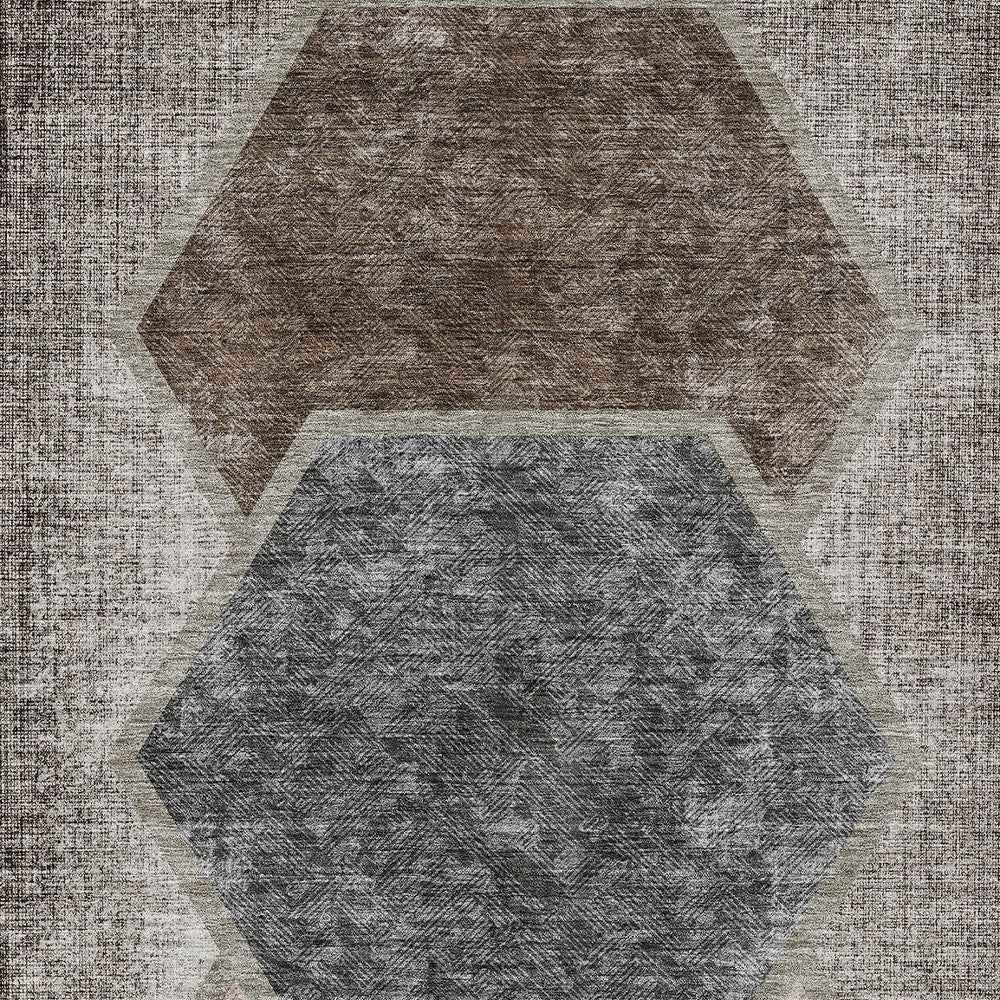 8' X 10' Chocolate And Taupe Geometric Washable Indoor Outdoor Area Rug