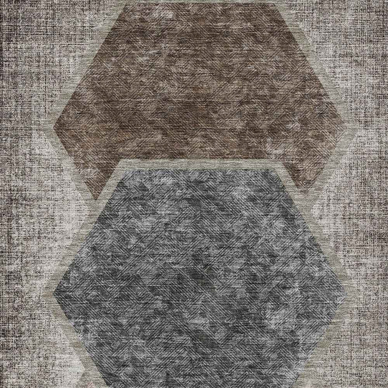 8' X 10' Chocolate And Taupe Geometric Washable Indoor Outdoor Area Rug
