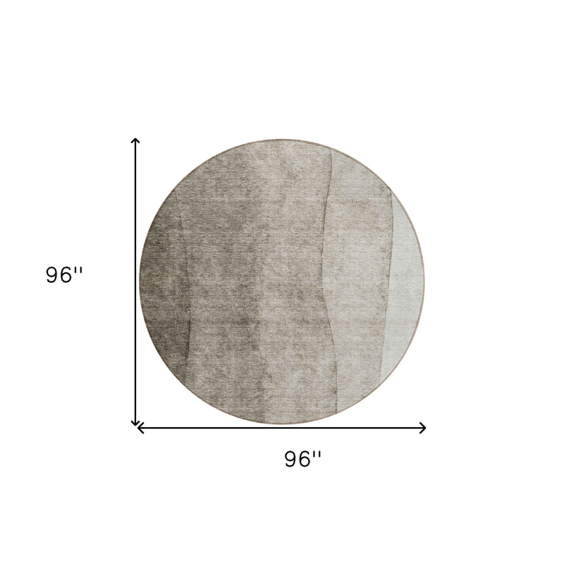8' Taupe Brown And Ivory Round Ombre Washable Indoor Outdoor Area Rug