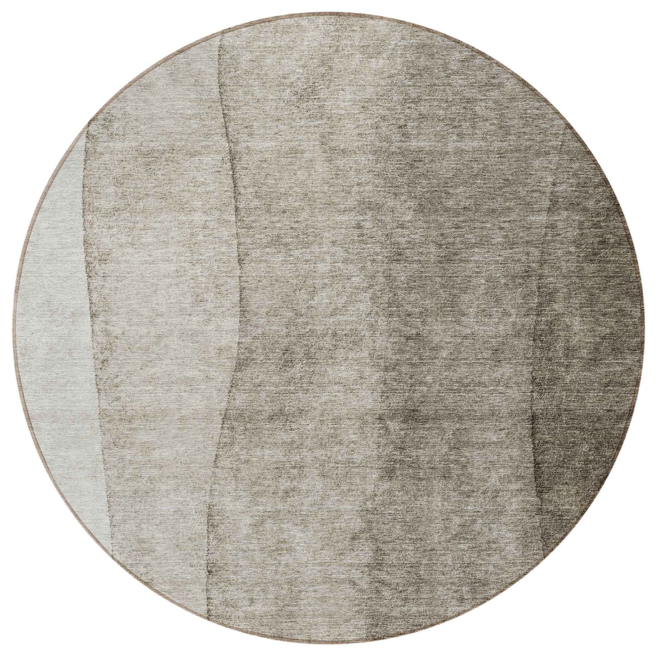 8' Taupe Brown And Ivory Round Ombre Washable Indoor Outdoor Area Rug