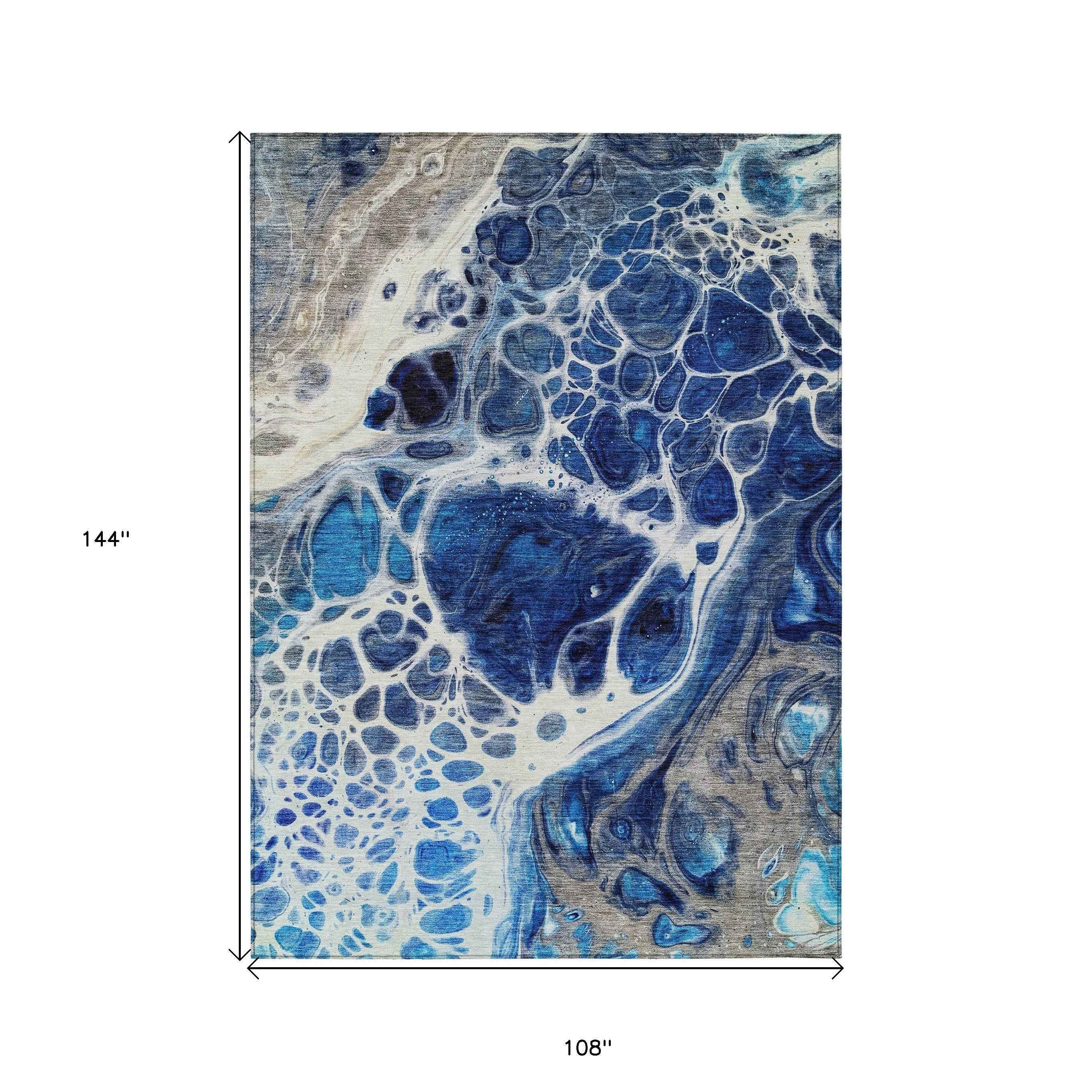 9' X 12' Navy Blue And Gray Nautical Washable Indoor Outdoor Area Rug