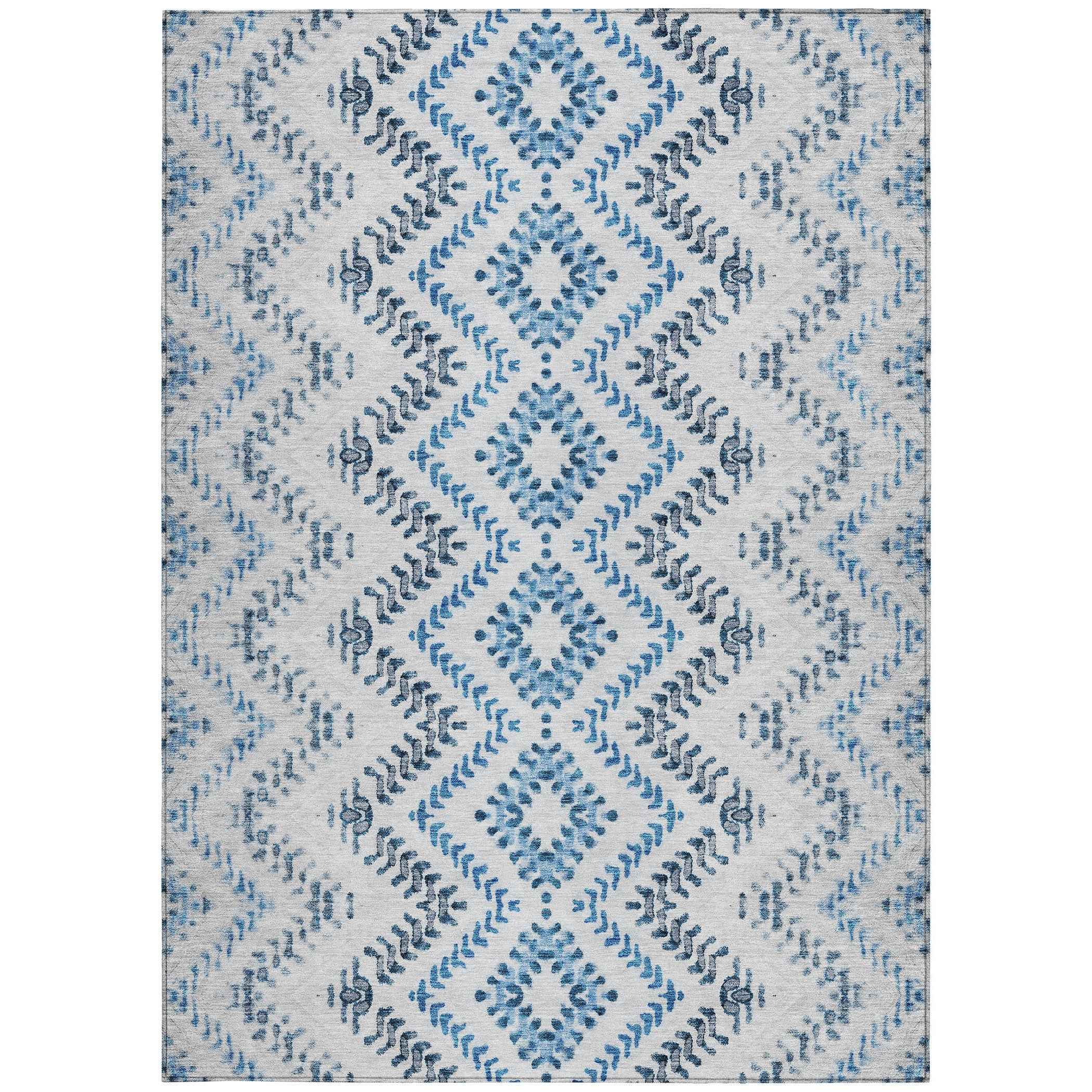 9' X 12' Navy Blue And Denim Blue Geometric Washable Indoor Outdoor Area Rug