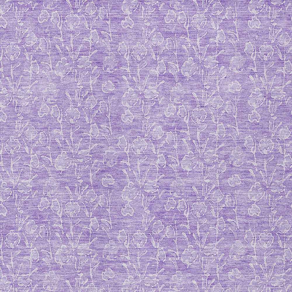 9' X 12' Lilac And Ivory Floral Washable Indoor Outdoor Area Rug
