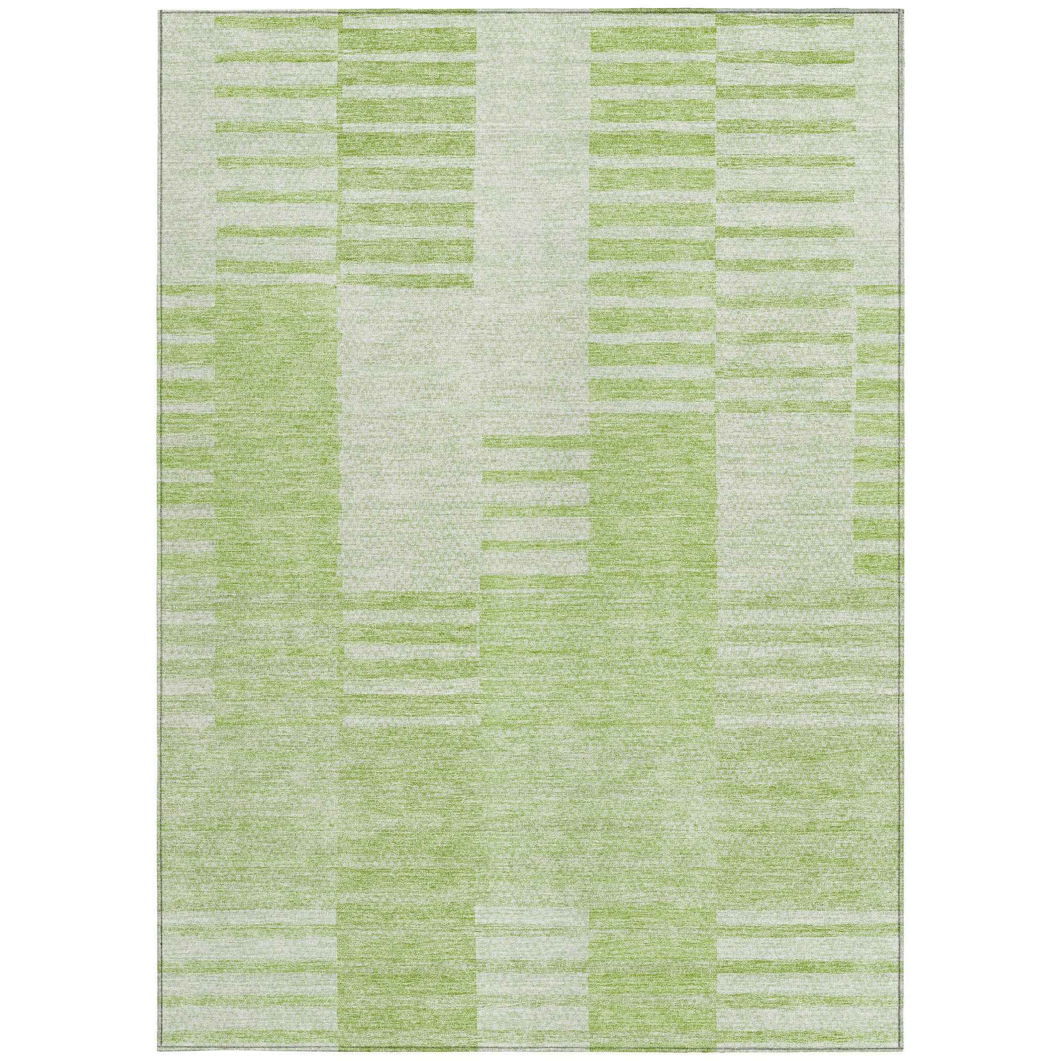 5' X 8' Artichoke Green And Mint Green Striped Washable Indoor Outdoor Area Rug