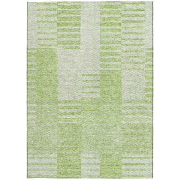 5' X 8' Artichoke Green And Mint Green Striped Washable Indoor Outdoor Area Rug