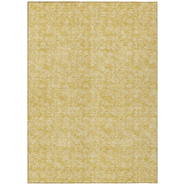 10' X 14' Gold And Ivory Floral Washable Indoor Outdoor Area Rug