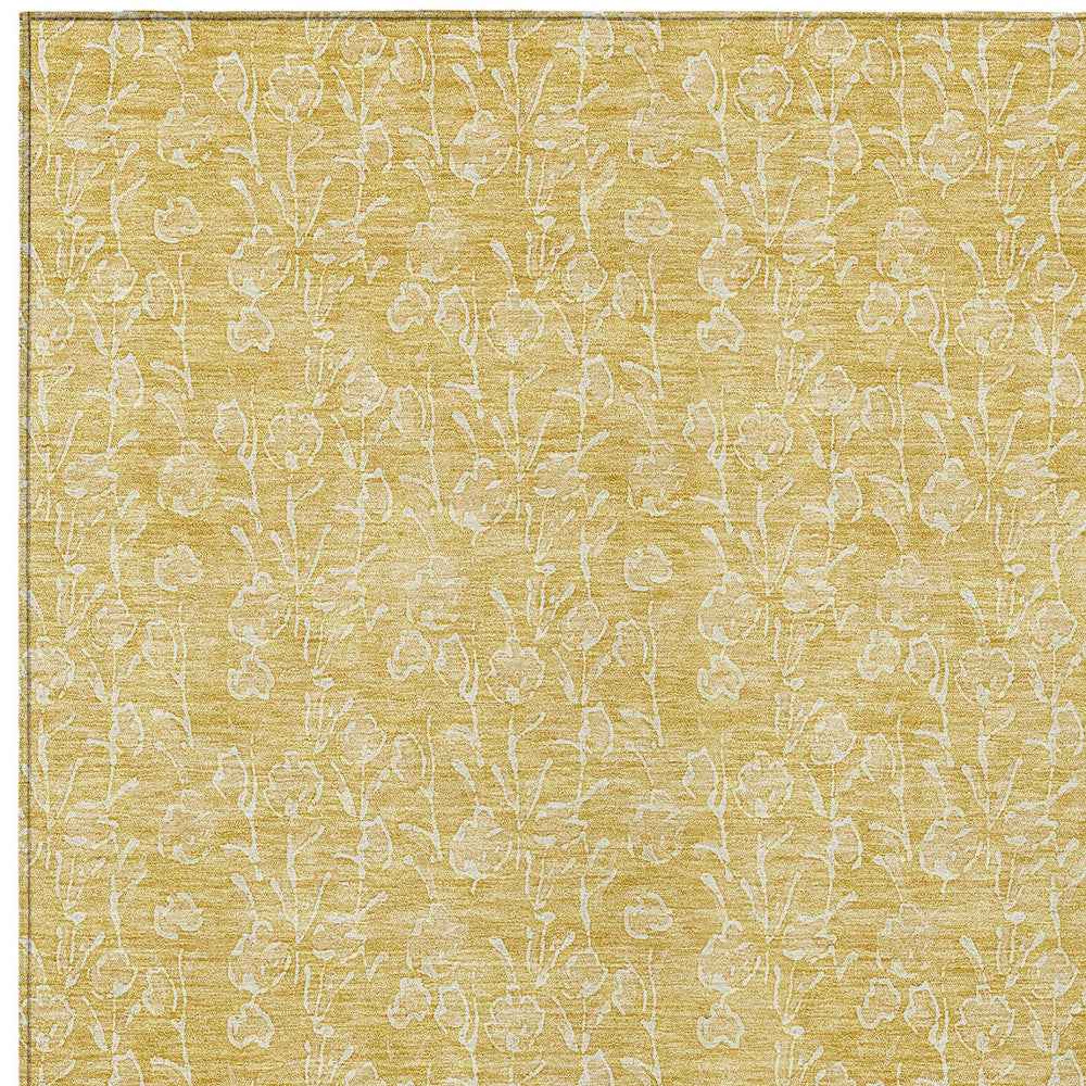10' X 14' Gold And Ivory Floral Washable Indoor Outdoor Area Rug