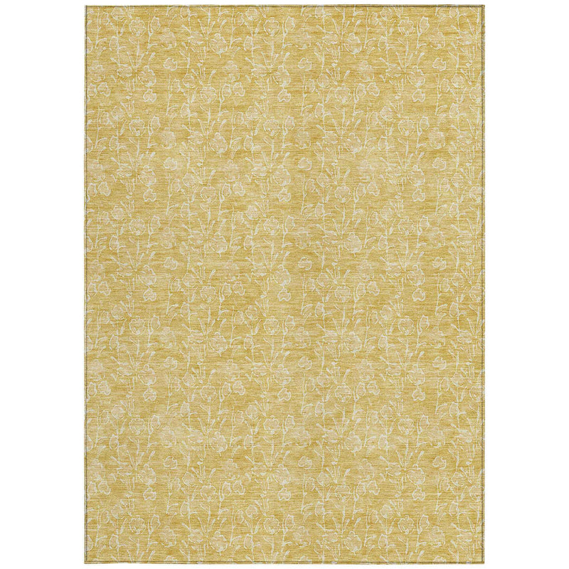 10' X 14' Gold And Ivory Floral Washable Indoor Outdoor Area Rug