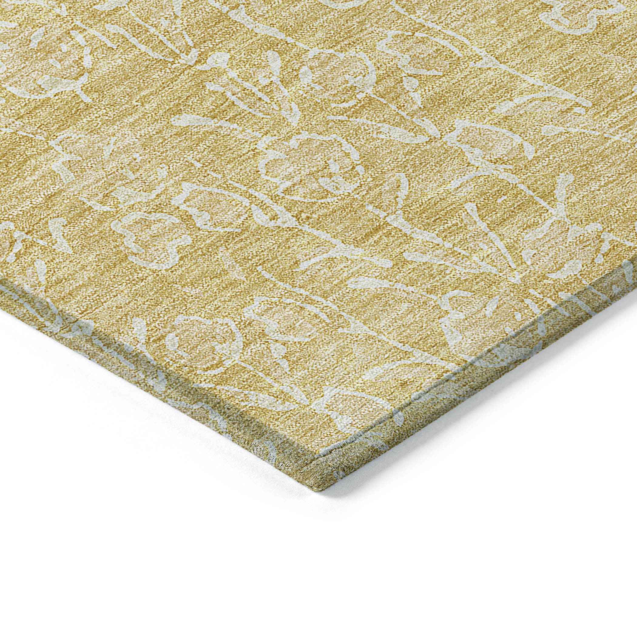 10' X 14' Gold And Ivory Floral Washable Indoor Outdoor Area Rug