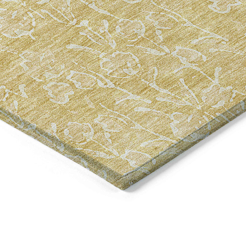 10' X 14' Gold And Ivory Floral Washable Indoor Outdoor Area Rug