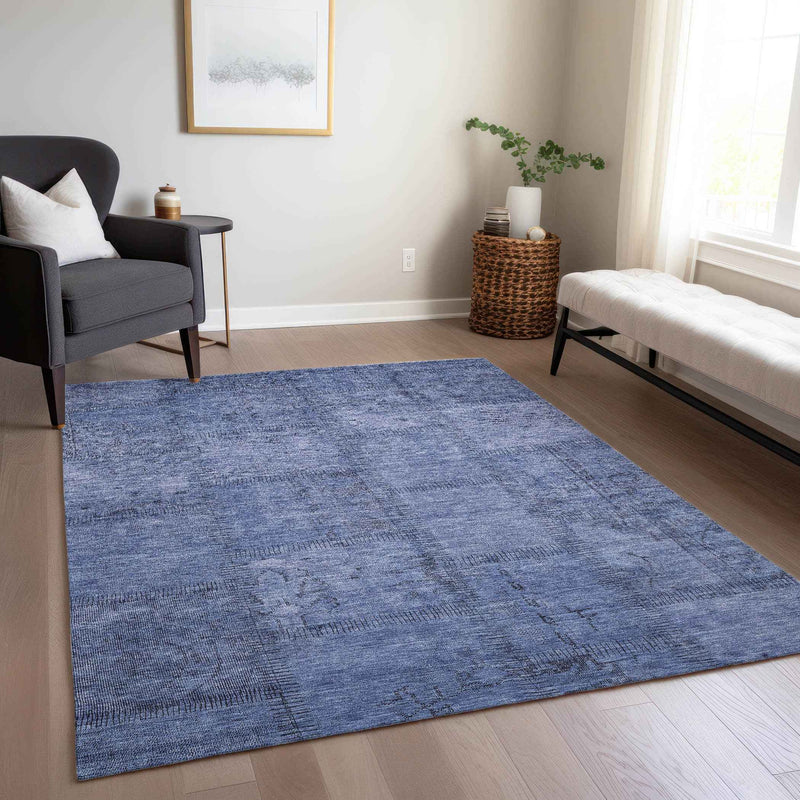 9' X 12' Denim Blue And Sky Blue Patchwork Washable Indoor Outdoor Area Rug