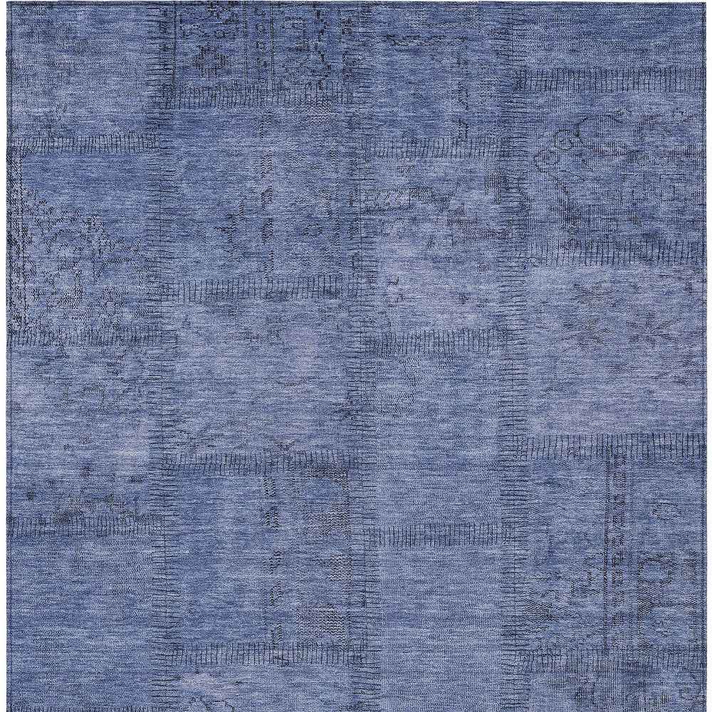 9' X 12' Denim Blue And Sky Blue Patchwork Washable Indoor Outdoor Area Rug