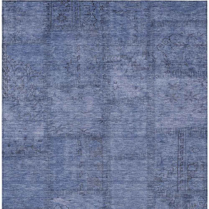 9' X 12' Denim Blue And Sky Blue Patchwork Washable Indoor Outdoor Area Rug