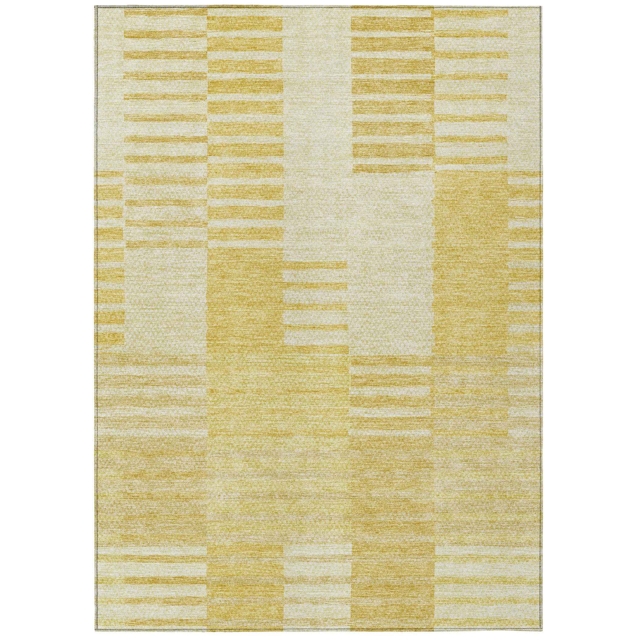 3' X 5' Gold Wheat And Ivory Striped Washable Indoor Outdoor Area Rug