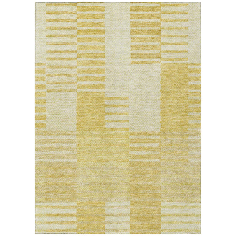3' X 5' Gold Wheat And Ivory Striped Washable Indoor Outdoor Area Rug