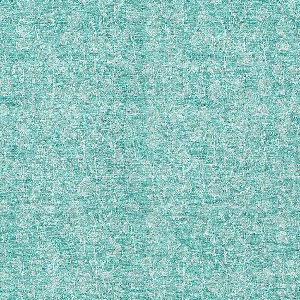 8' X 10' Teal Blue And Ivory Floral Washable Indoor Outdoor Area Rug