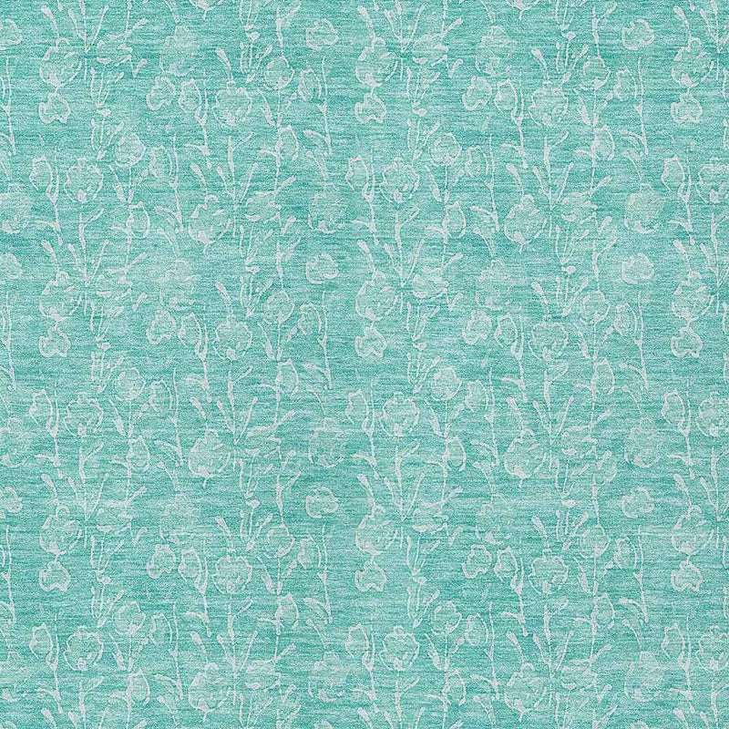 8' X 10' Teal Blue And Ivory Floral Washable Indoor Outdoor Area Rug