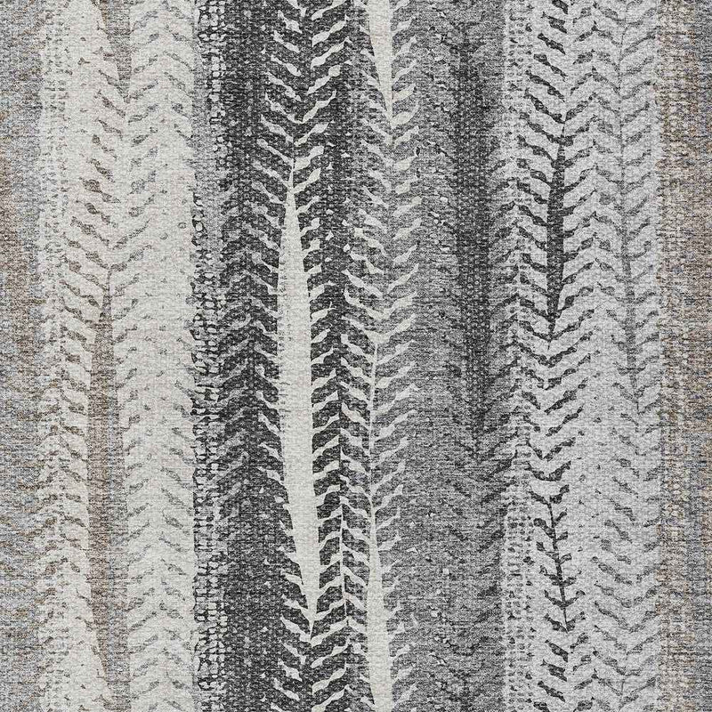 5' X 8' Khaki Ivory And Gray Botanical Leaves Washable Indoor Outdoor Area Rug