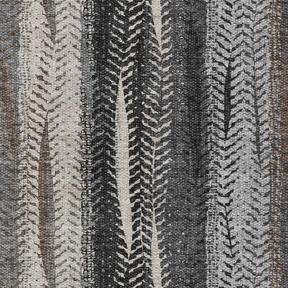 5' X 8' Brown Gray And Ivory Botanical Leaves Washable Indoor Outdoor Area Rug