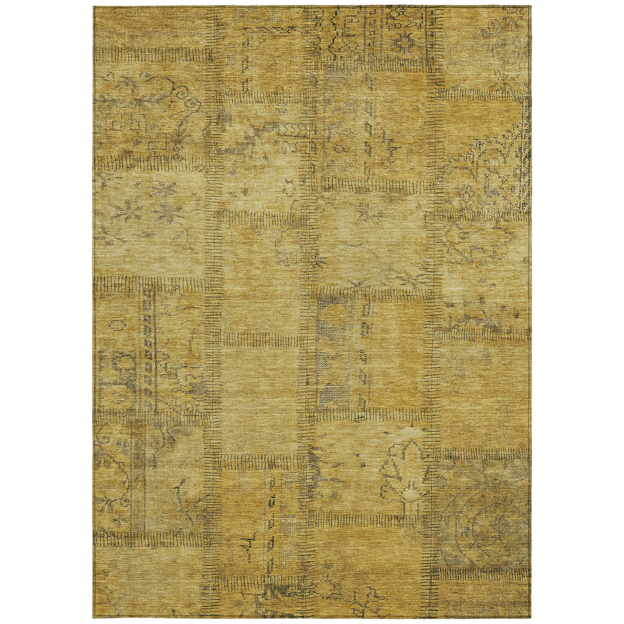 10' X 14' Gold Wheat And Gray Patchwork Washable Indoor Outdoor Area Rug - Sports & Outdoor