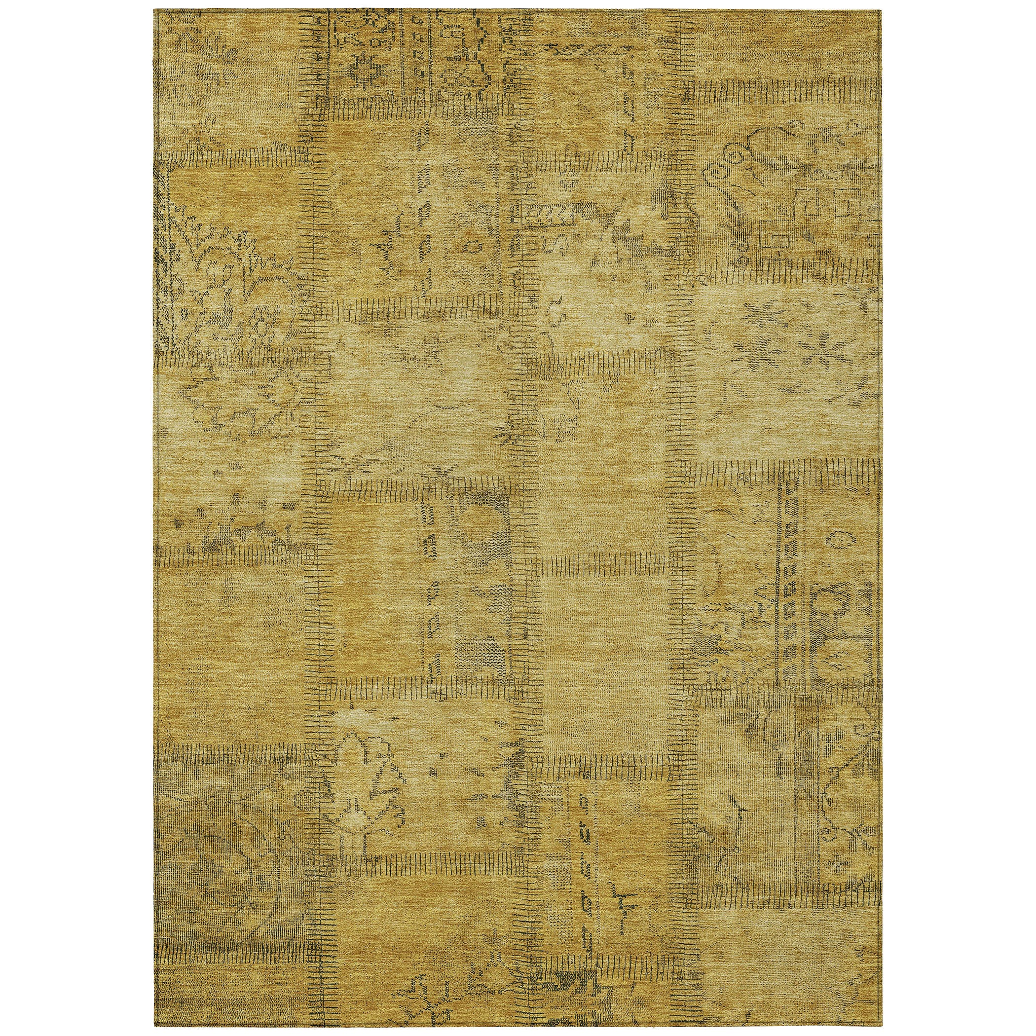 10' X 14' Gold Wheat And Gray Patchwork Washable Indoor Outdoor Area Rug - Sports & Outdoor