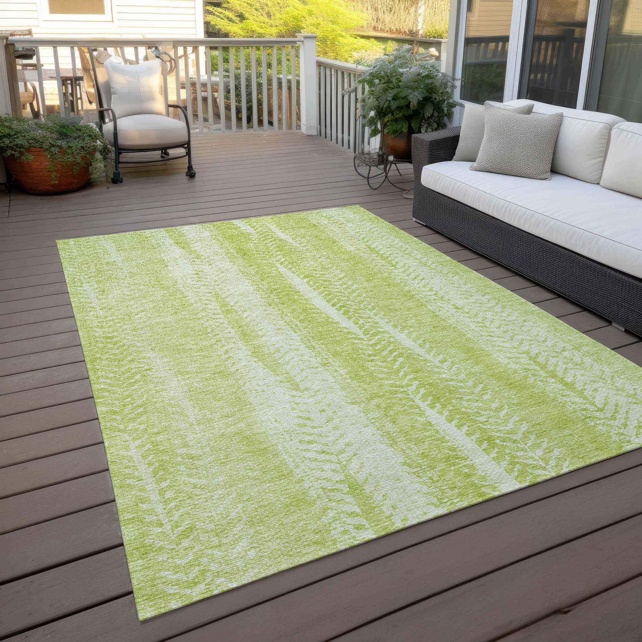 10' X 14' Artichoke Green And Ivory Botanical Leaves Washable Indoor Outdoor Area Rug