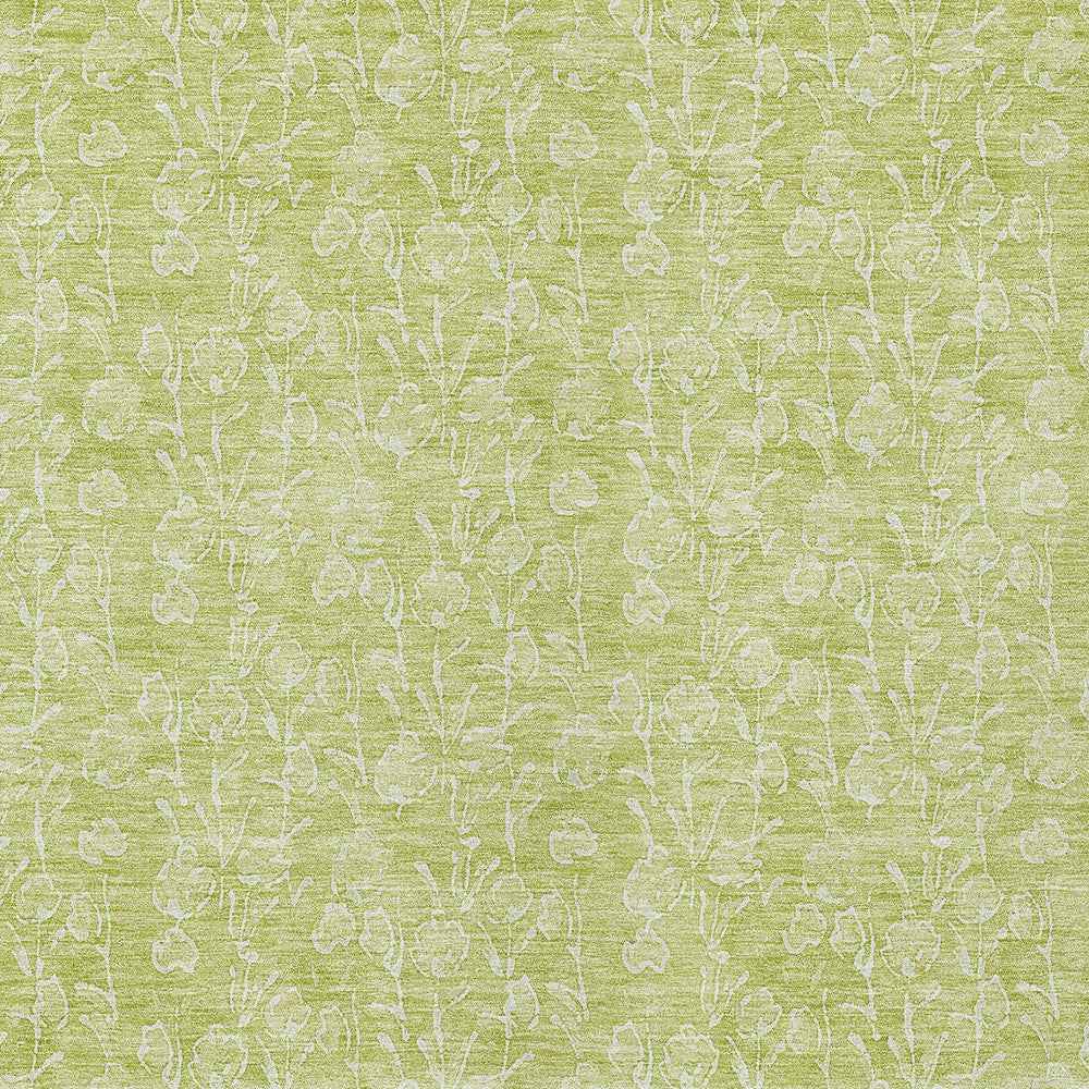 9' X 12' Artichoke Green And Ivory Floral Washable Indoor Outdoor Area Rug