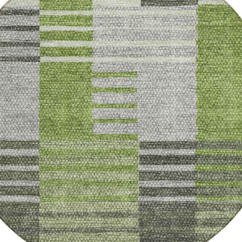 8' Green And Olive Green Round Striped Washable Indoor Outdoor Area Rug