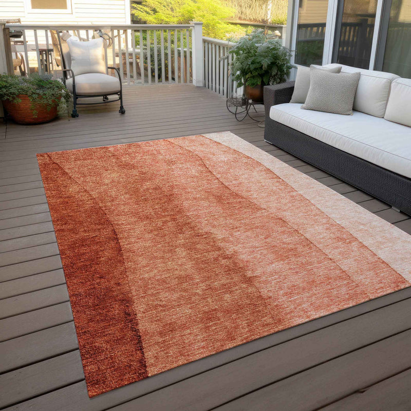 8' X 10' Red Copper And Terra Cotta Ombre Washable Indoor Outdoor Area Rug