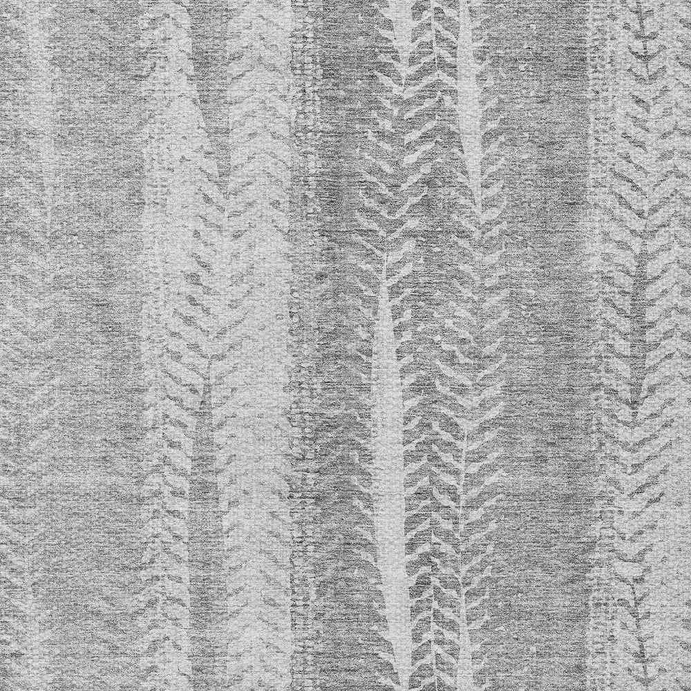 8' X 10' Silver Gray And Graphite Botanical Leaves Washable Indoor Outdoor Area Rug