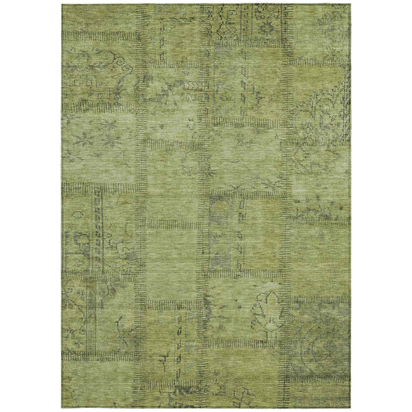 8' X 10' Fern Green And Artichoke Green Patchwork Washable Indoor Outdoor Area Rug