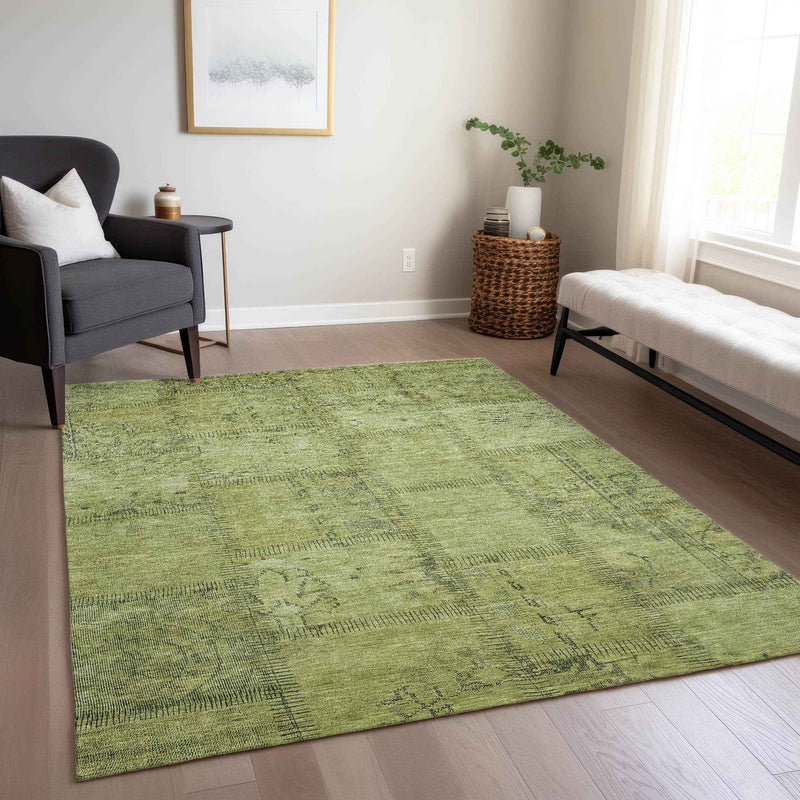 8' X 10' Fern Green And Artichoke Green Patchwork Washable Indoor Outdoor Area Rug