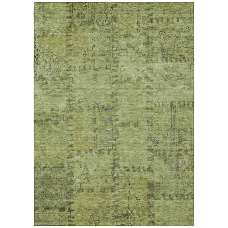 8' X 10' Fern Green And Artichoke Green Patchwork Washable Indoor Outdoor Area Rug