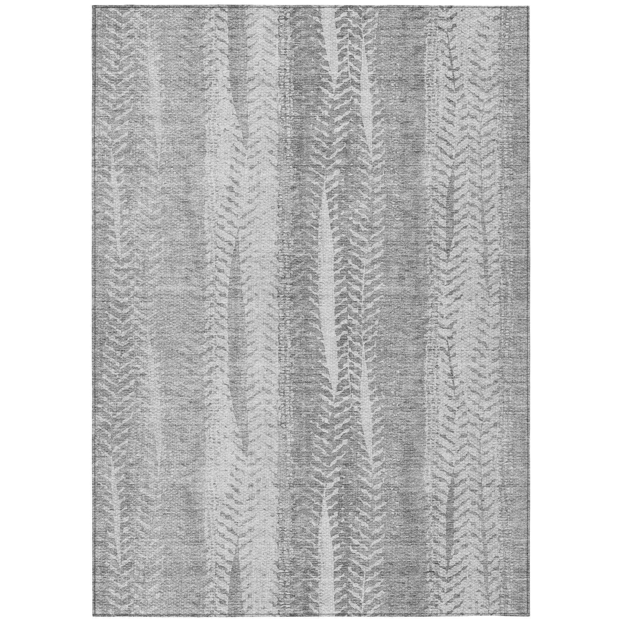 8' X 10' Silver Gray And Graphite Botanical Leaves Washable Indoor Outdoor Area Rug