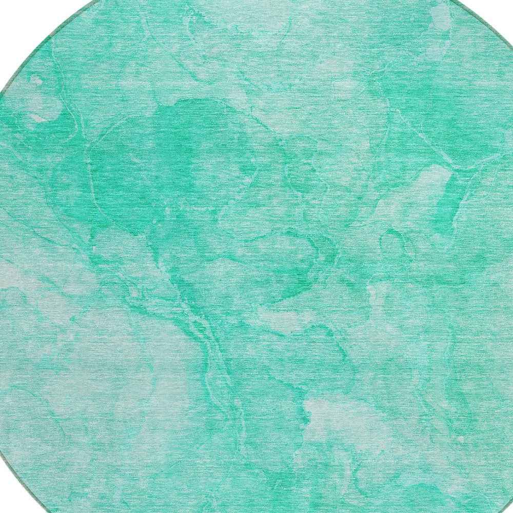 8' Teal Blue And Aqua Round Nautical Washable Indoor Outdoor Area Rug