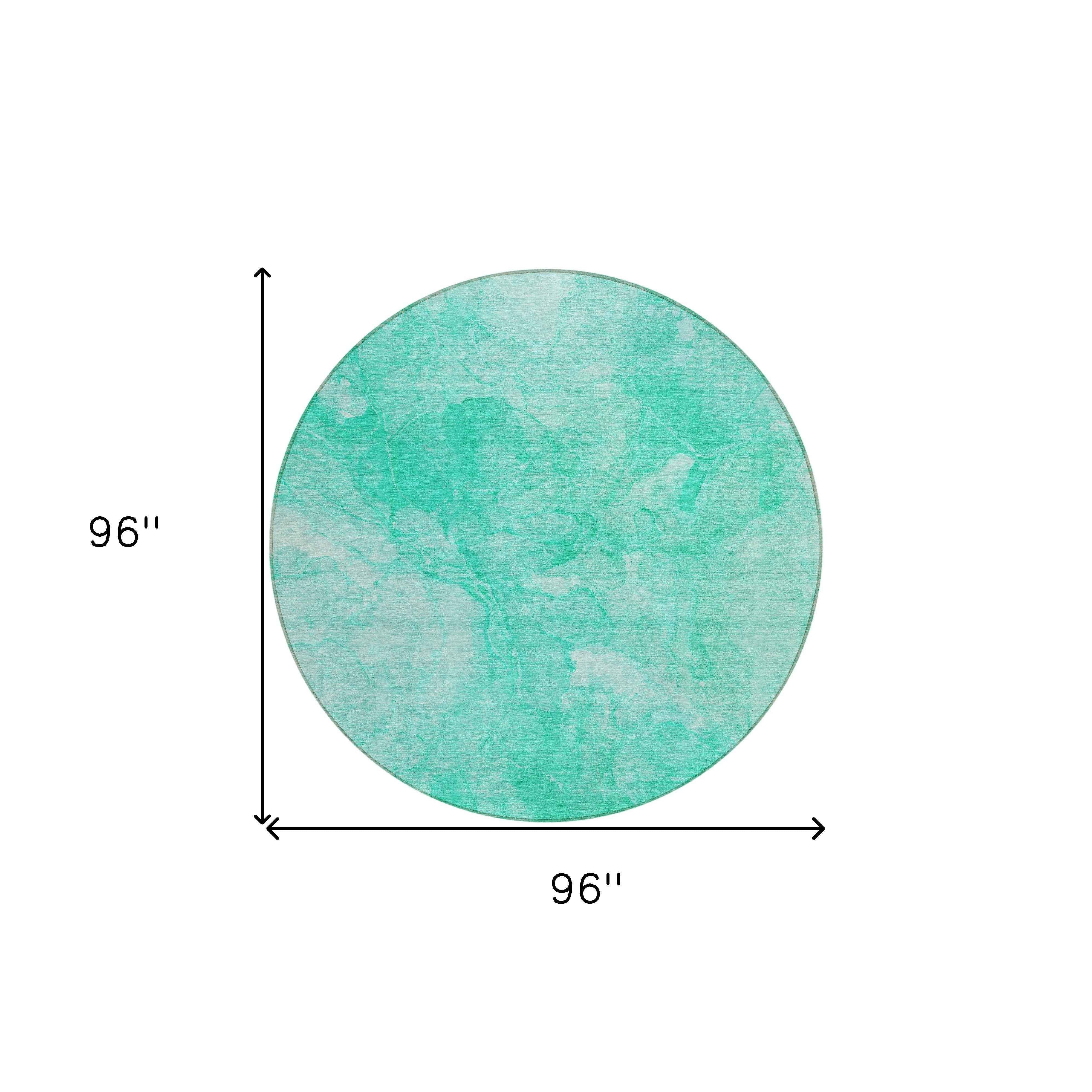 8' Teal Blue And Aqua Round Nautical Washable Indoor Outdoor Area Rug